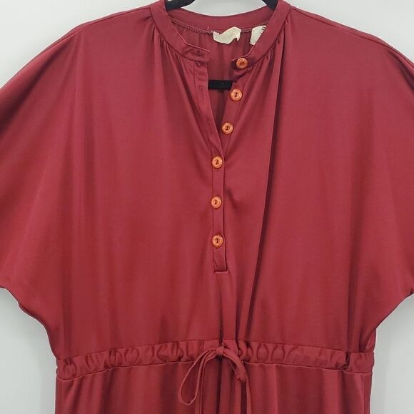 Chipper 70s 80s Long Sleeve Dress Button up Front and Drawstring Waist Vintage - Picture 6 of 16